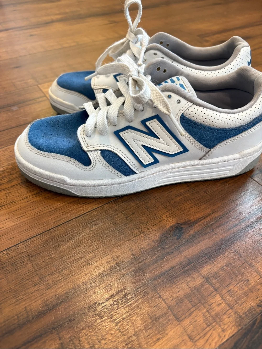 New Balance Unisex 480 Lifestyle Size 4.5 Youth White Blue Suede BB480LCB